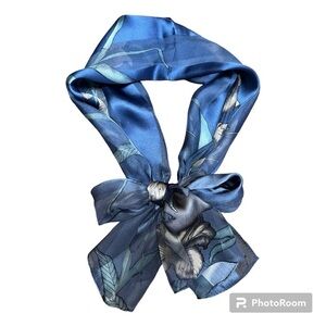 Vintage Silk Floral Striped Oblong Scarf